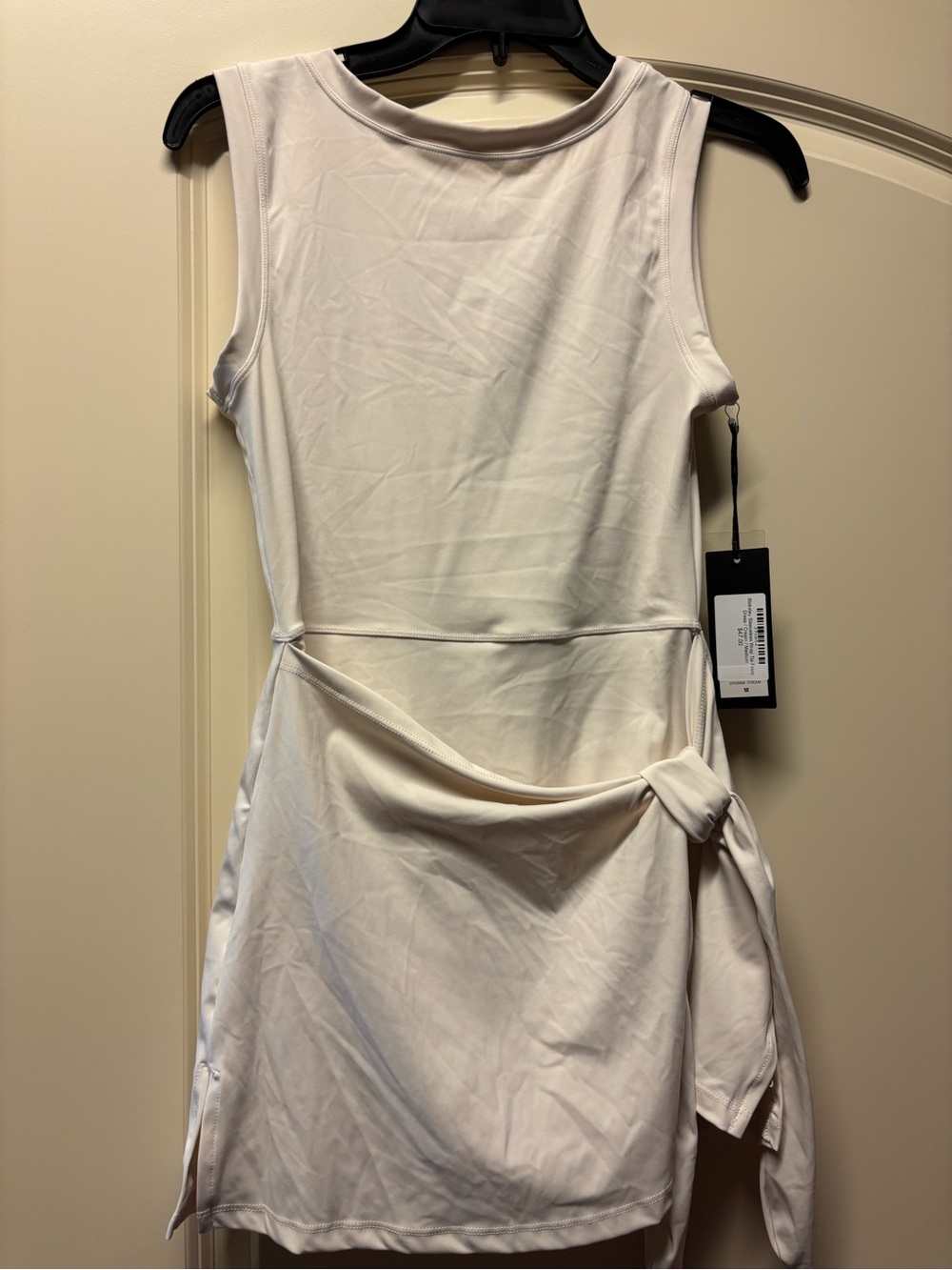 Sleeveless Tie-Detail Mini Dress in Light Cream